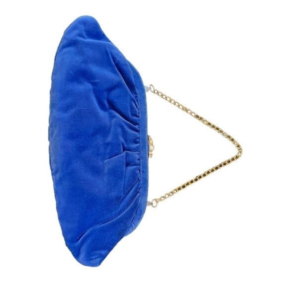 Beautiful Colbat Blue Velvet and Gold Accent Clutch Purse with Matching Gloves - Picture 6 of 16
